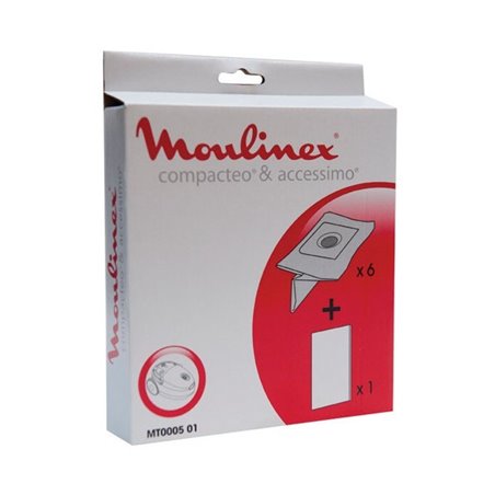 Moulinex - MT000501- Pochette 6 Sacs Papier + 1 Microfiltre Accessimo / Compactéo