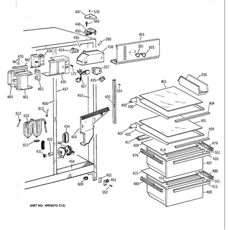 Glissiere droite pour refrigerateur GE WR72X10009