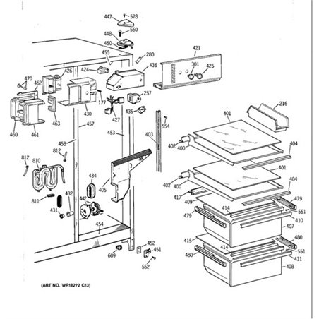 Glissiere droite pour refrigerateur GE WR72X10009