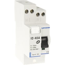 Interrupteur différentiel 40A 1P+N 30mA connexion haut/haut Classe AC Eurohm 23240