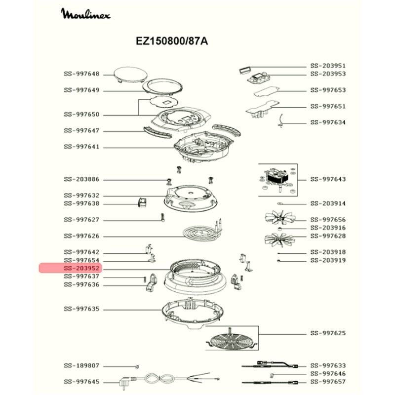 Boitier inférieur pour multi cuiseur extra crisps Moulinex EZ150800, SS-203952