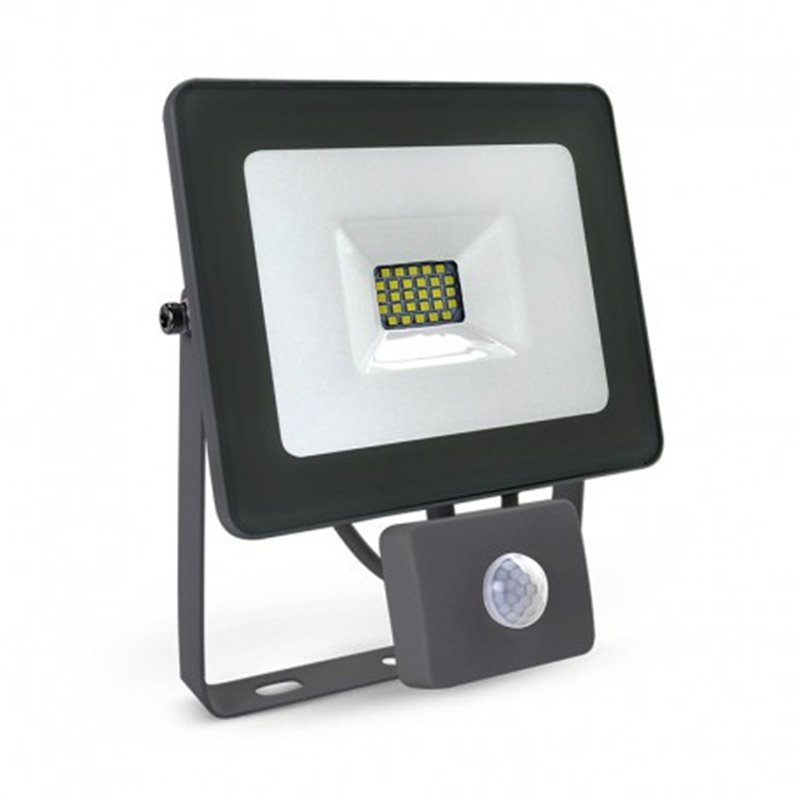 Projecteur LED plat noir 20W 6000K + détecteur