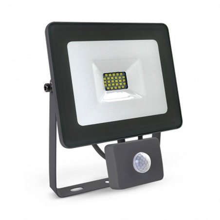 Projecteur LED plat noir 20W 6000K + détecteur