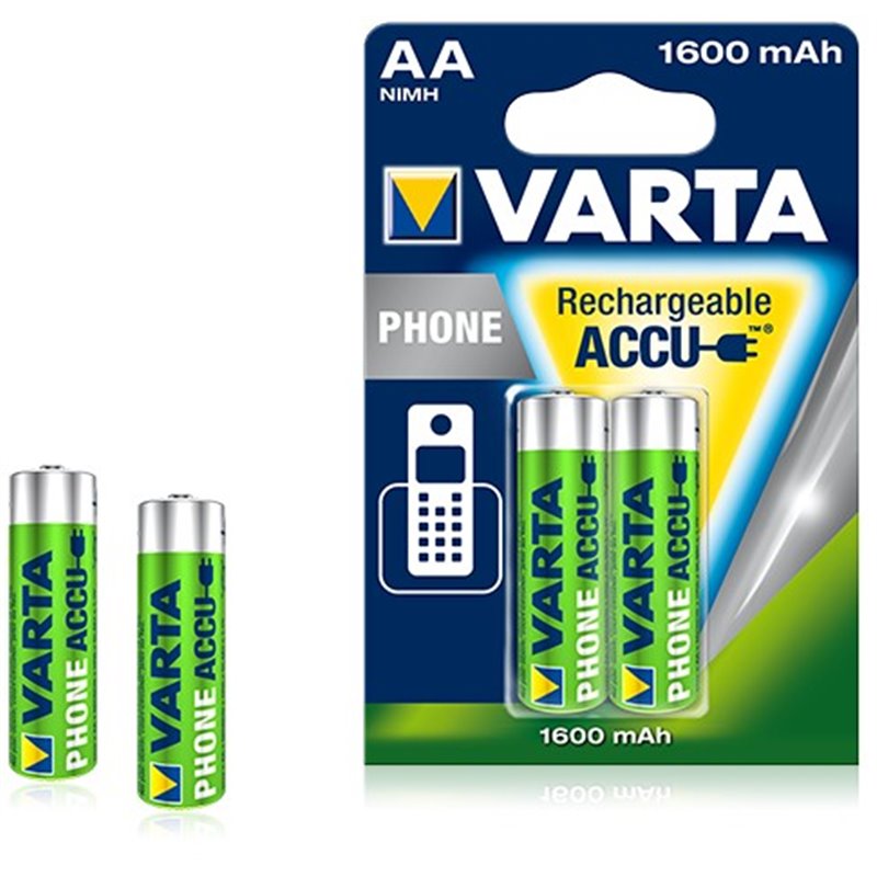 Pile rechargeable Varta Phone 1600 mAh 1,2V - LR06 - 58399 - Blister de 2 piles