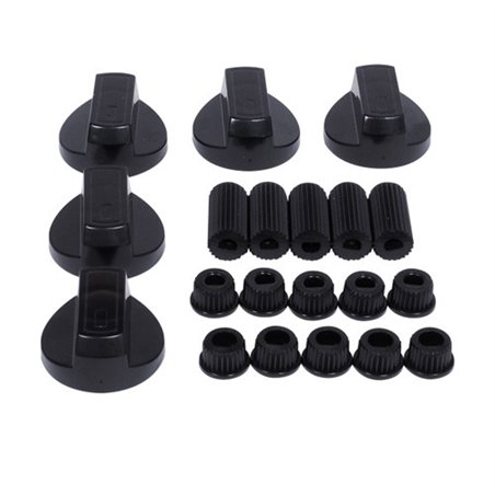 kit 5 manettes / boutons uni noir diamètre 6mm et 8mm