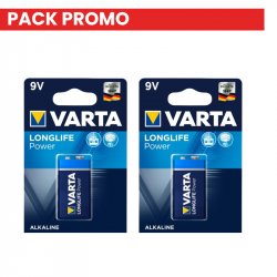 Pack Promo - 2 Piles Alcaline 9V / 6LR61 Varta LongLife Power