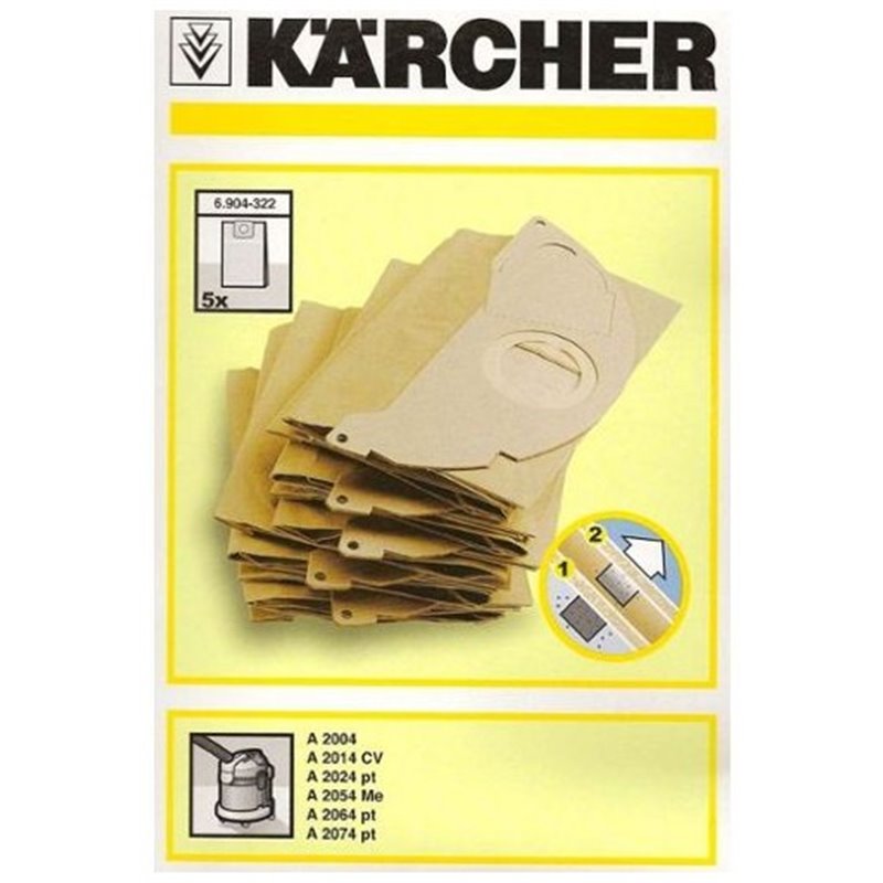 Lot de 5 sacs filtrants papier double épaisseur pour aspirateur Karcher - KA69043220