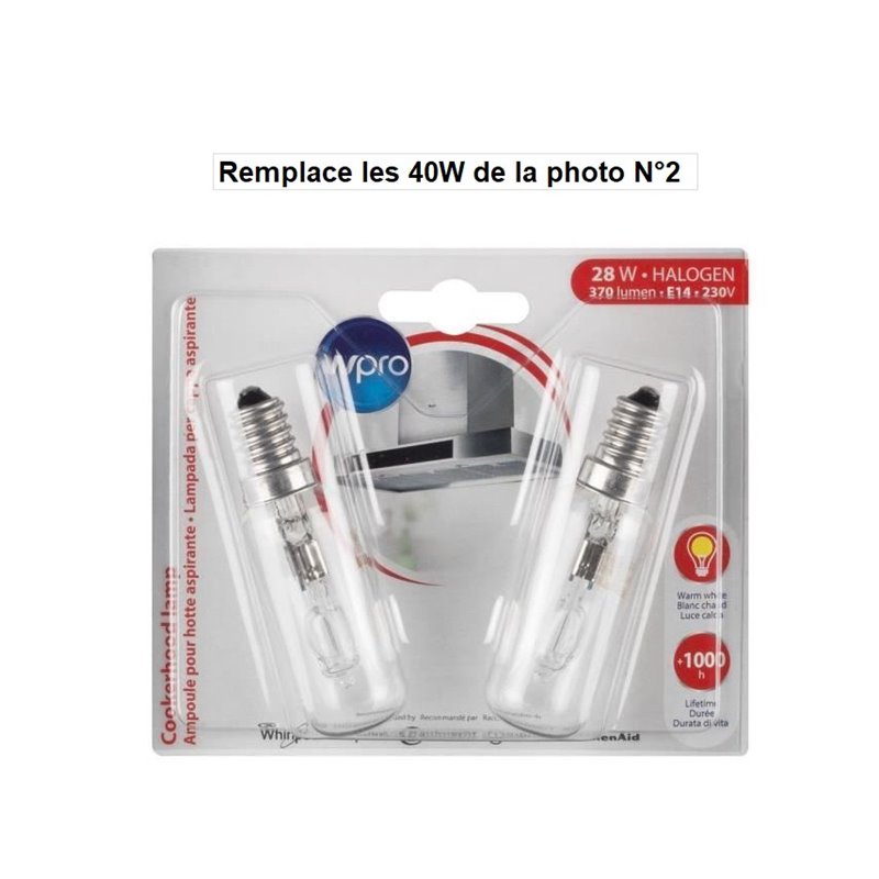 Ampoule hotte E14 T25L - 40W - 200V - blister de 2 ampoules 81mm x 23 mm LMH139